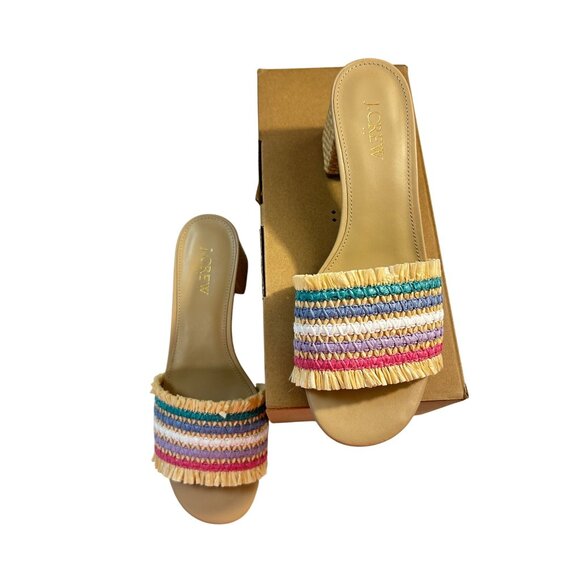 J. Crew Woven mule heels Rainbow Raffia Size 8 BW886 - Picture 2 of 7